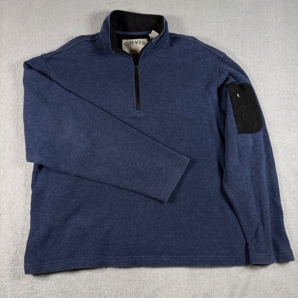 Orvis Vintage 1/4 Zip Pullover Sleeve Zip Pocket Mens L Blue Gorpcore